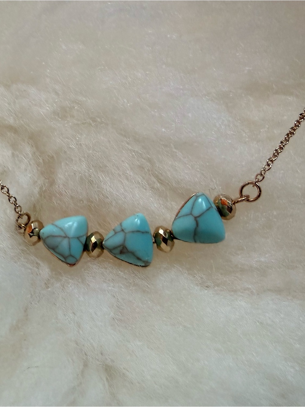Turquoise and Gold Tone Triangle Bead Minimalist Bar Necklace